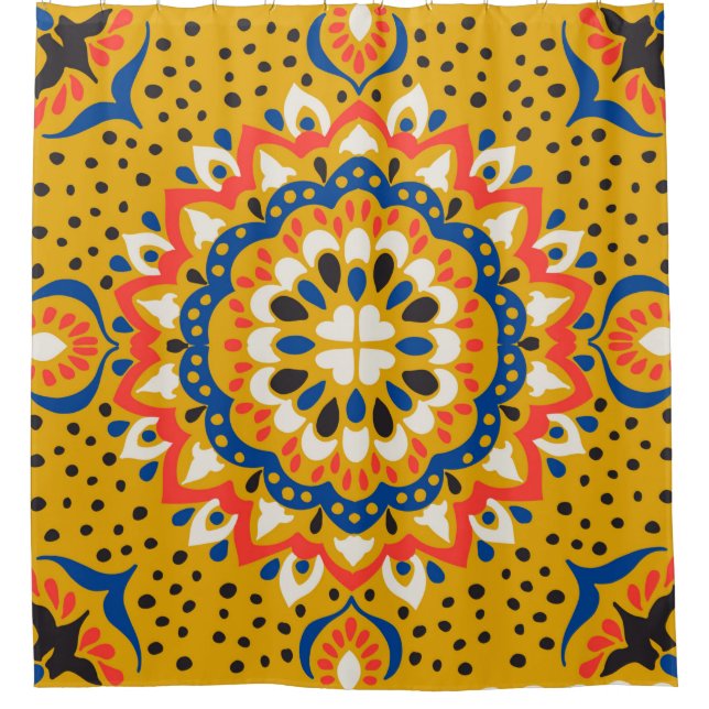 Moroccan tile mosaic illustration pattern shower curtain (Front)