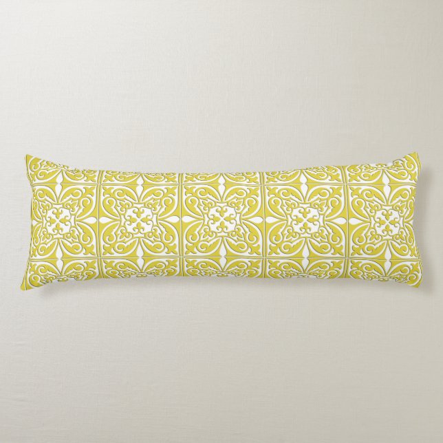 Moroccan tile - mustard yellow and white body cushion (Front)