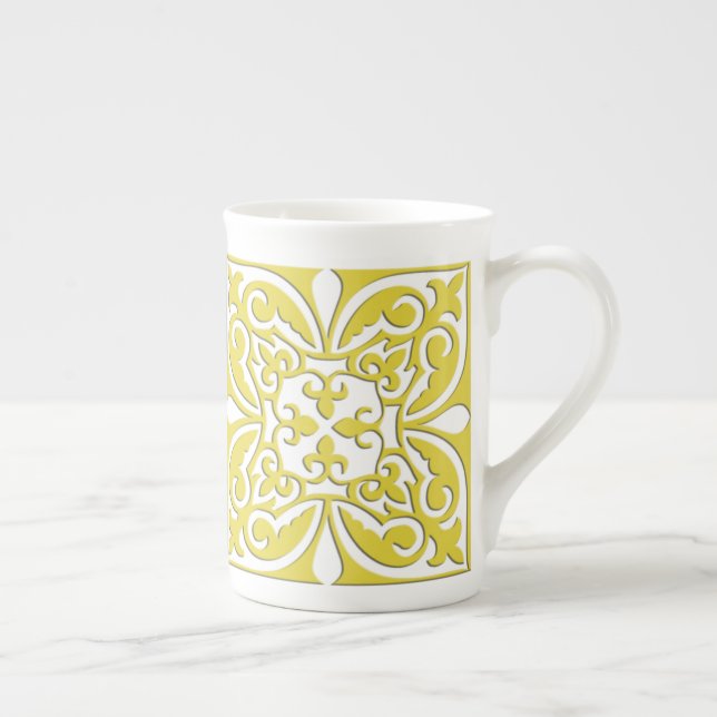 Moroccan tile - mustard yellow and white bone china mug (Right)