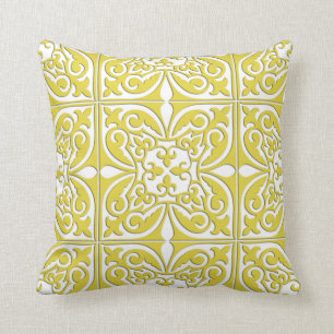 Moroccan tile - mustard yellow and white cushion