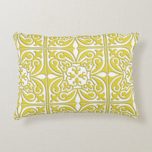 Moroccan tile - mustard yellow and white decorative cushion
