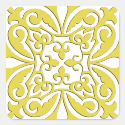 Image of Moroccan tile - mustard yellow and white Square Sticker