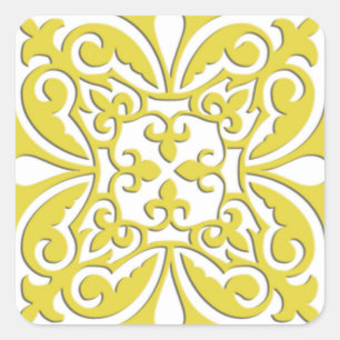 Moroccan tile - mustard yellow and white square sticker