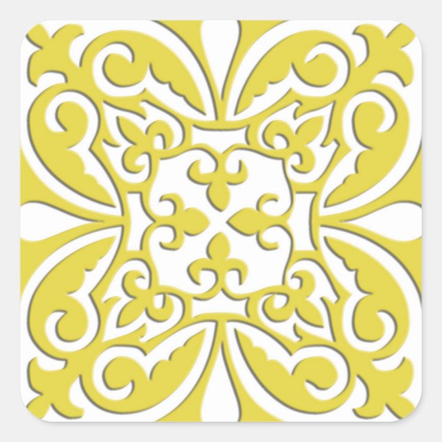 Moroccan tile - mustard yellow and white square sticker (Front)