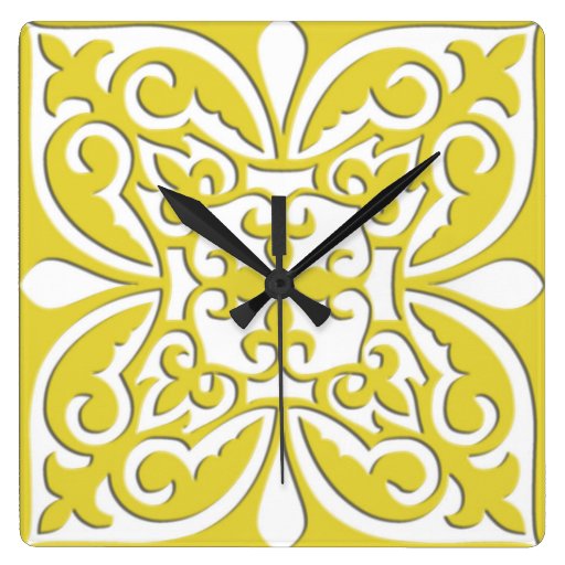 Image of Moroccan tile - mustard yellow and white Square Wall Clock