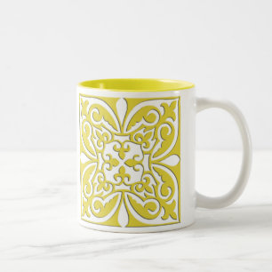 Moroccan tile - mustard yellow and white Two-Tone coffee mug