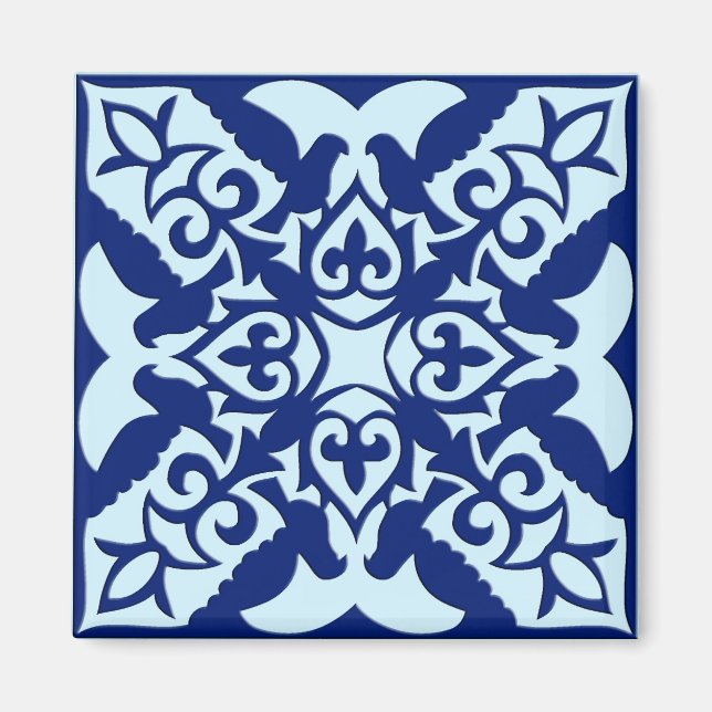 Moroccan tile - navy and light blue magnet (Front)
