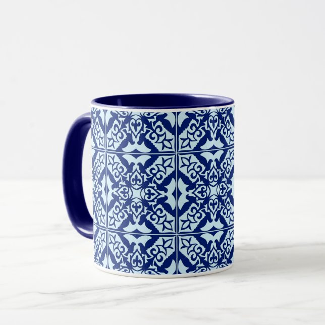 Moroccan tile - navy and light blue mug (Front Left)
