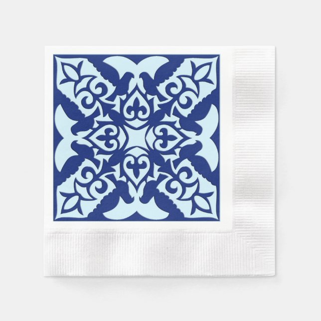Moroccan tile - navy and light blue napkin (Front)