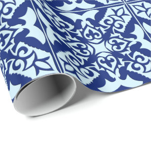 Moroccan tile - navy and light blue wrapping paper