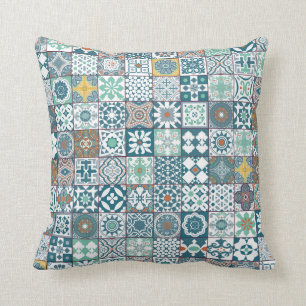 Moroccan tile-orange and light turquoise cushion
