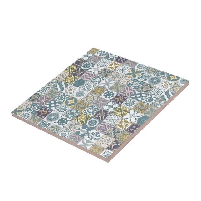 Moroccan tile - pastel blue and gold (Side)