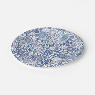 Moroccan tile pastel blue paper plate