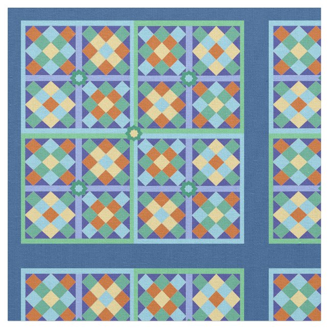 Moroccan tile patchwork blocks fabric (Close Up)
