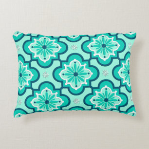 Moroccan Tile Pattern, Aqua and Turquoise Decorative Cushion