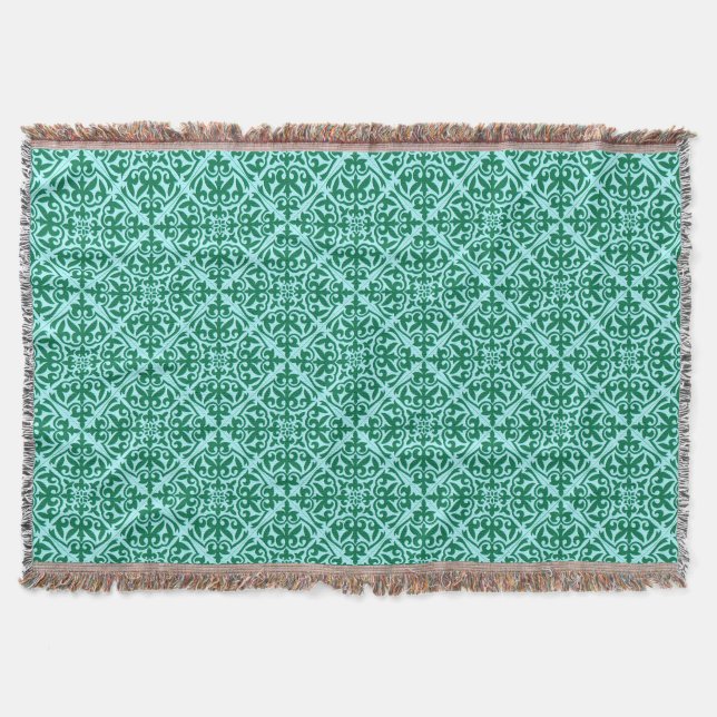 Moroccan Tile Pattern, Aqua and Turquoise Throw Blanket (Front)
