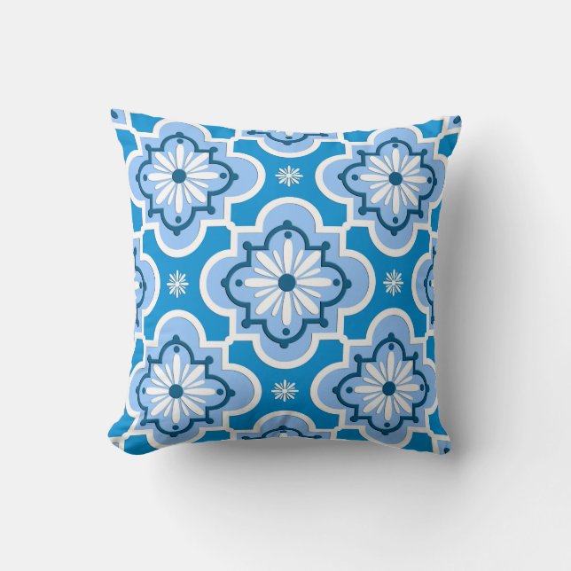 Moroccan tile pattern - Blue and White Cushion (Front)