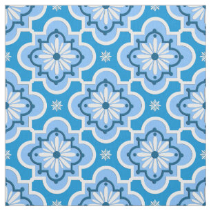 Moroccan tile pattern - Blue and White Fabric
