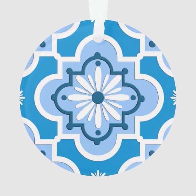 Moroccan tile pattern - Blue and White Ornament (Back)