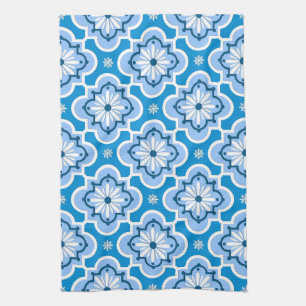 Moroccan tile pattern - Blue and White Tea Towel