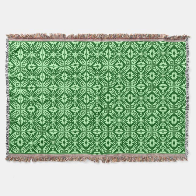 Moroccan Tile Pattern, Dark Pine Green Throw Blanket (Front)