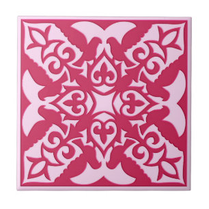 Moroccan Tile Pattern, Fuchsia and Pastel Pink