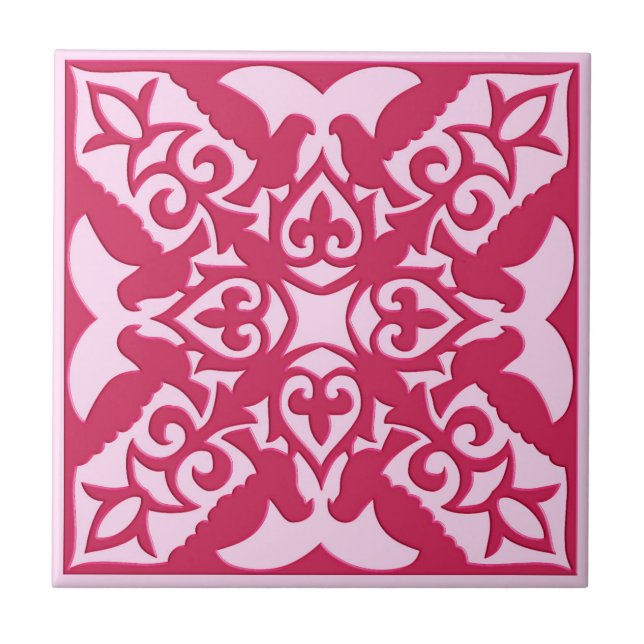 Moroccan Tile Pattern, Fuchsia and Pastel Pink (Front)