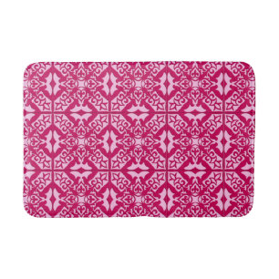 Moroccan Tile Pattern, Fuchsia and Pastel Pink Bath Mat