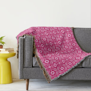 Moroccan Tile Pattern, Fuchsia and Pastel Pink Throw Blanket
