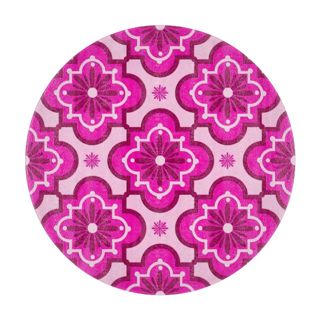 Moroccan tile pattern - Fuchsia Pink Cutting Board (Front)