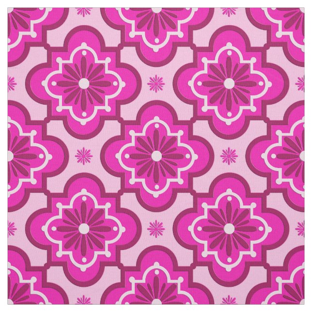 Moroccan tile pattern - Fuchsia Pink Fabric (Swatch)