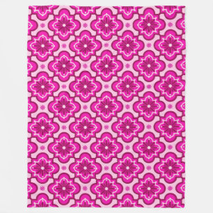 Moroccan tile pattern - Fuchsia Pink Fleece Blanket