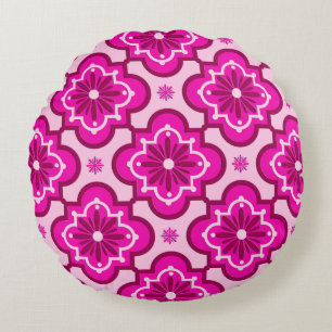 Moroccan tile pattern - Fuchsia Pink Round Cushion
