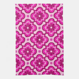 Moroccan tile pattern - Fuchsia Pink Tea Towel