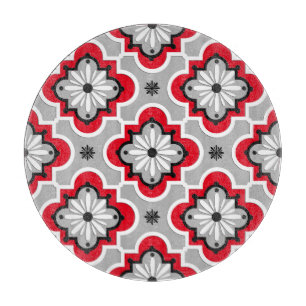Moroccan tile pattern - Grey and Red Cutting Board