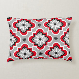 Moroccan tile pattern - Grey and Red Decorative Cushion
