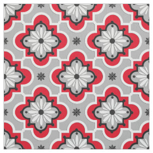 Moroccan tile pattern - Grey and Red Fabric