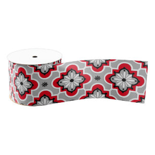 Moroccan tile pattern - Grey and Red Grosgrain Ribbon
