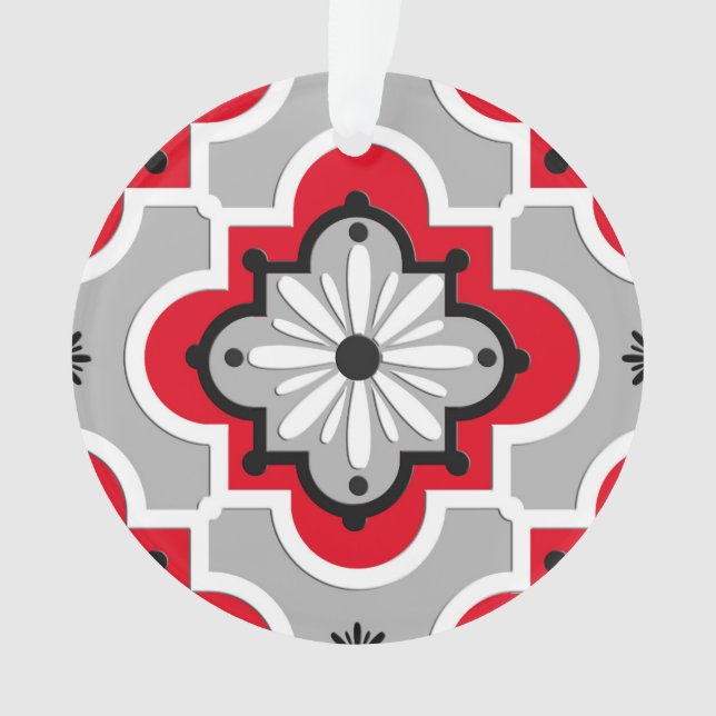 Moroccan tile pattern - Grey and Red Ornament (Front)