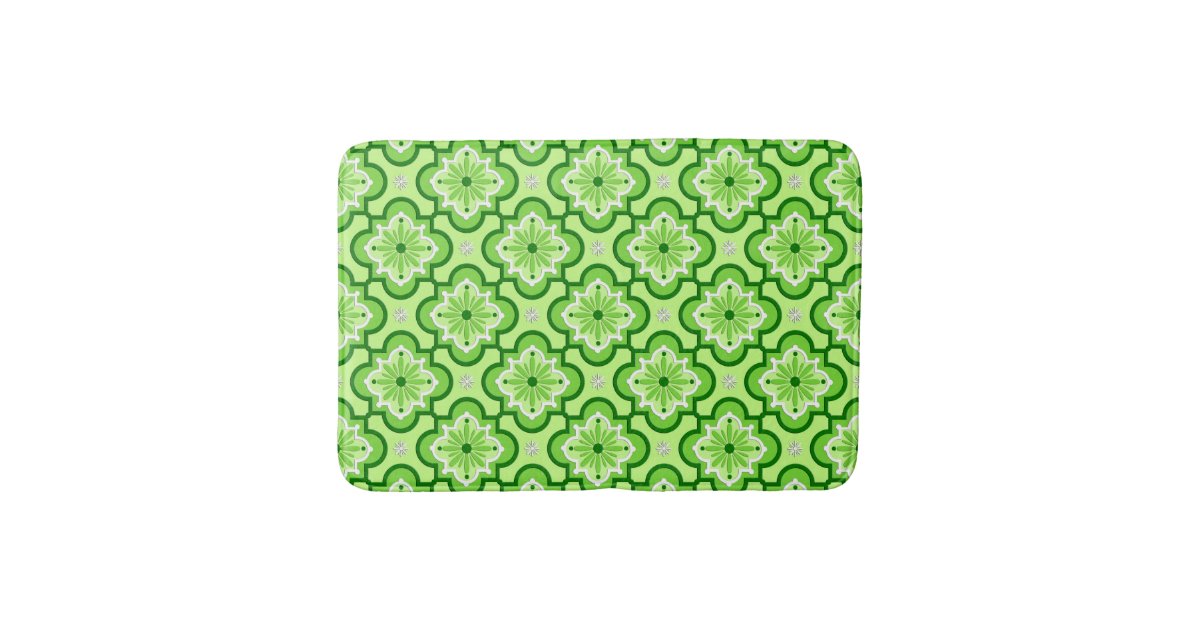 Moroccan tile pattern Lime Green Bath Mat Zazzle