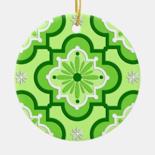 Moroccan tile pattern - Lime Green Ceramic Tree Decoration