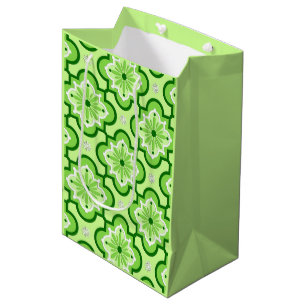 Moroccan tile pattern - Lime Green Medium Gift Bag