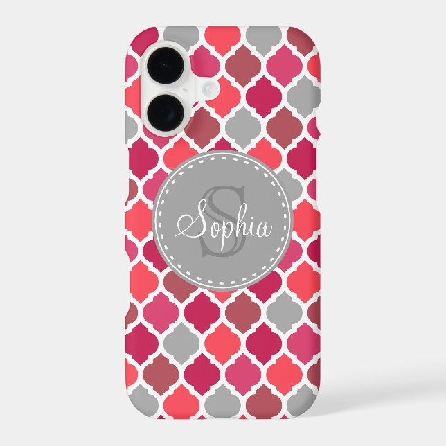 Moroccan Tile Pattern Monogram Stylish Pink Grey (Back)