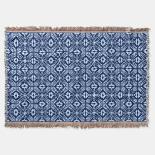 Moroccan Tile Pattern, Navy and Sky Blue Throw Blanket