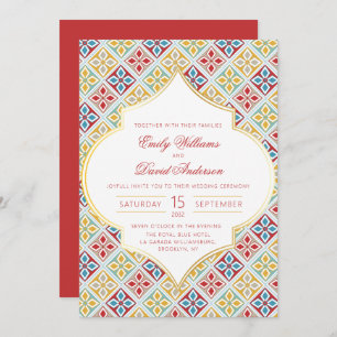 Moroccan Tile Pattern Red QR Wedding Invitation