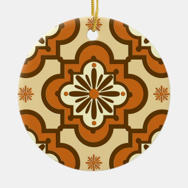 Moroccan tile pattern - Rust and Tan Ceramic Tree Decoration (Front)
