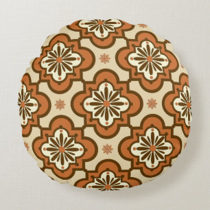 Moroccan tile pattern - Rust and Tan Round Cushion