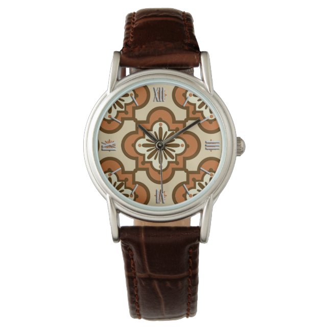 Moroccan tile pattern - Rust and Tan Watch (Front)