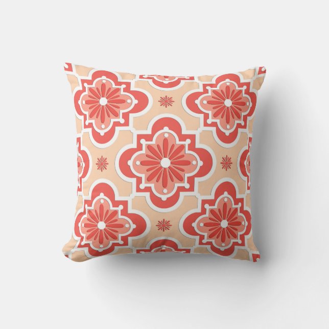Moroccan tile pattern - Shades of Coral Orange Cushion (Front)