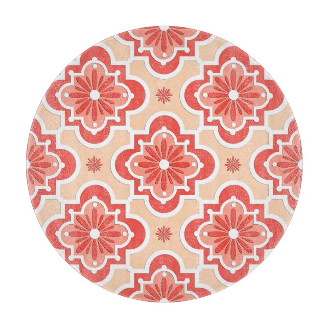 Moroccan tile pattern - Shades of Coral Orange Cutting Board (Front)